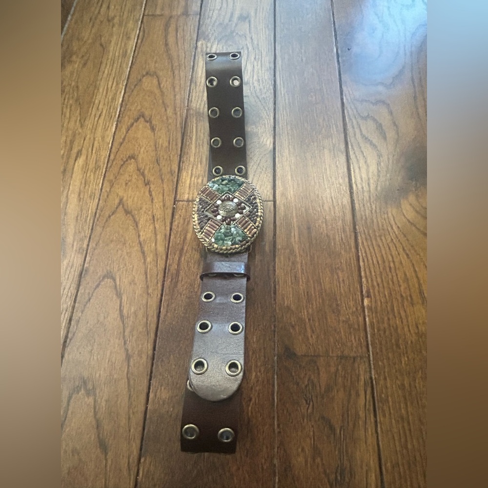 CAbi Brown Leather Belt with Embellished Buckle - Picture 2 of 6